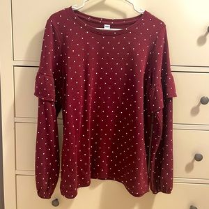 Old Navy Long Ruffle Sleeve Polka Dot Top Maroon